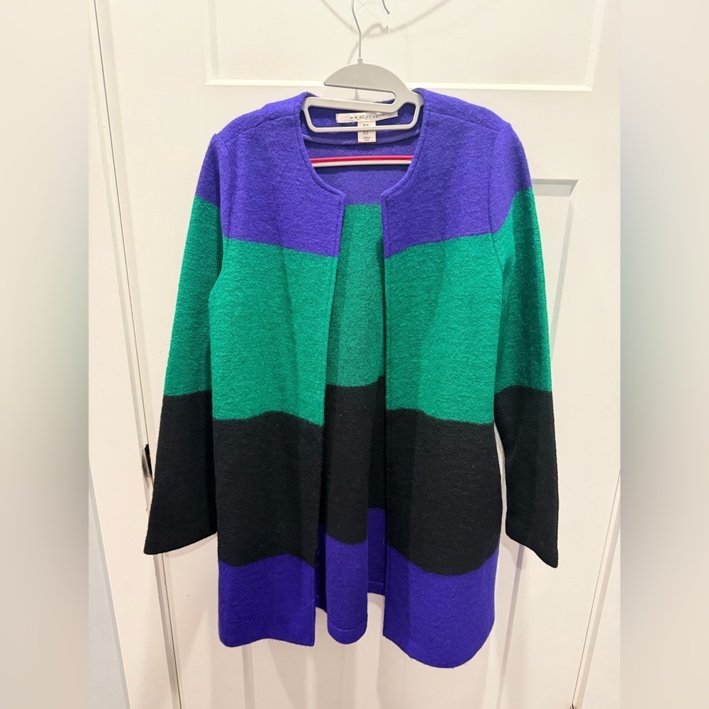 Max Studio Wool Blend Colorblock Open Front Jacket Coatigan M